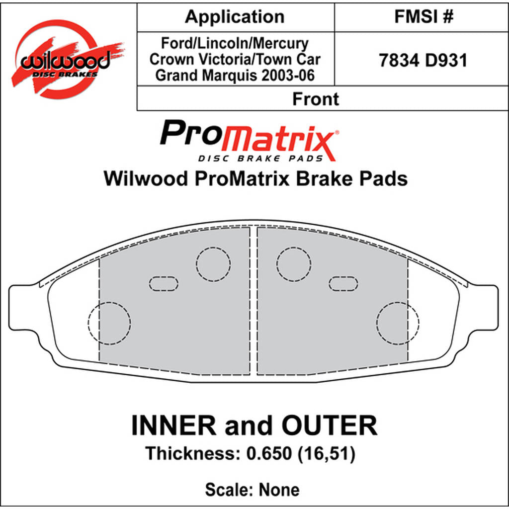 WILWOOD 150-D0931K Гальмівні колодки Promatrix, D931 Photo-0