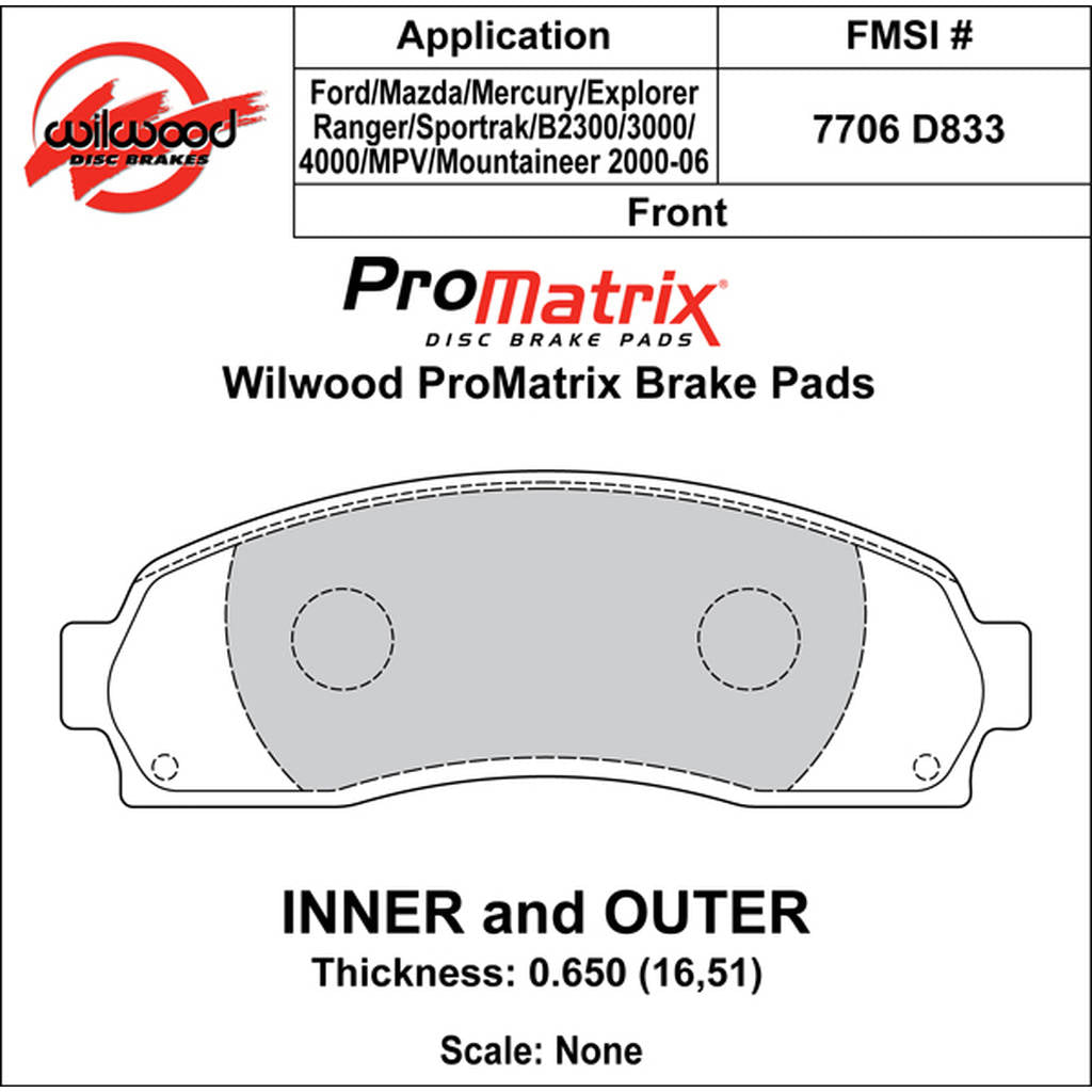WILWOOD 150-D0833K Гальмівні колодки Promatrix, D833 Photo-0