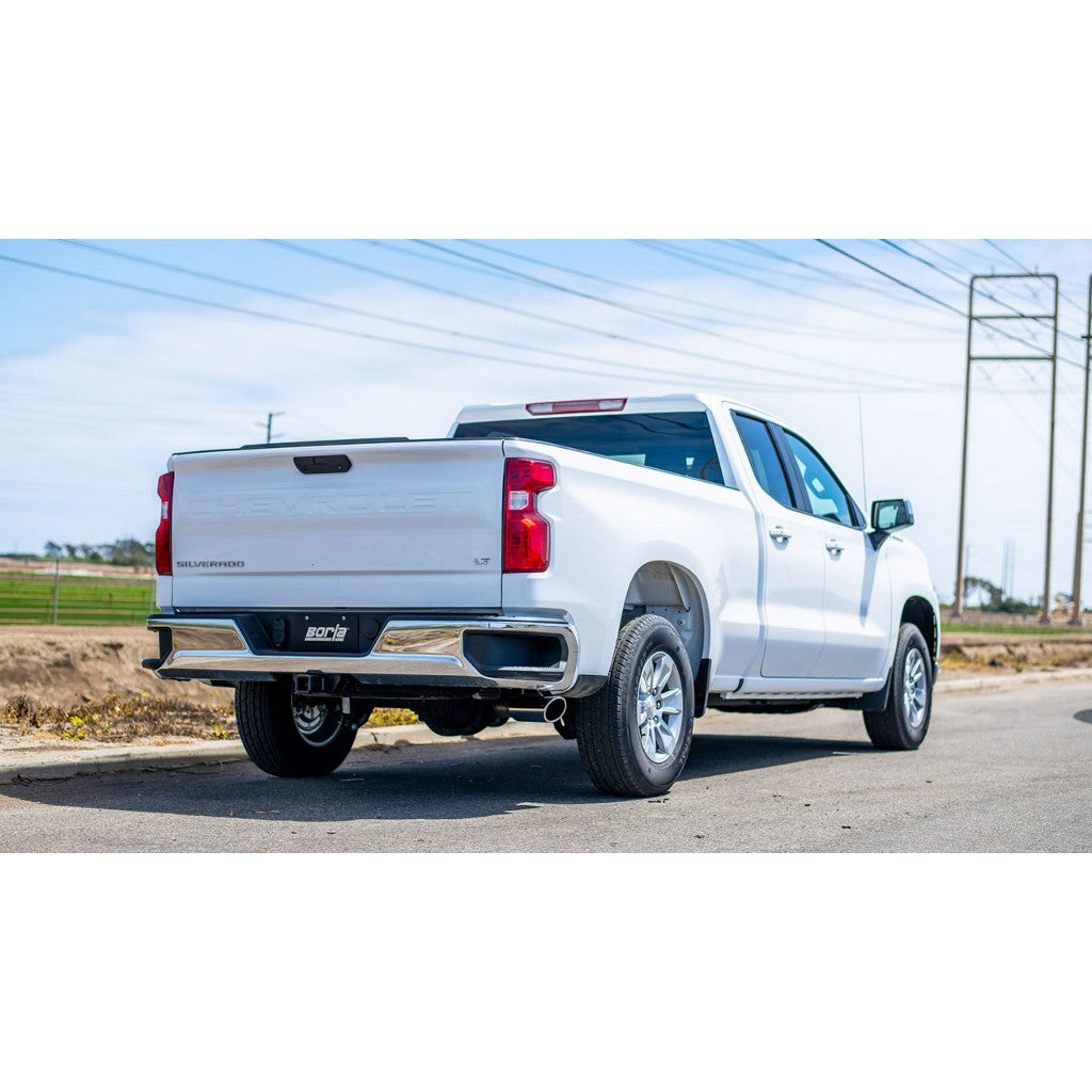 BORLA 140800 Вихлопна система Cat-Back S-TYPE 3 дюйма EC STB (78.8") CC SB (69.3) WB 147" для Chevrolet Silverado/ GMC Sierra 1500 2.7L 4CYL AT 2&4WD 4DR '19-'21 Photo-1
