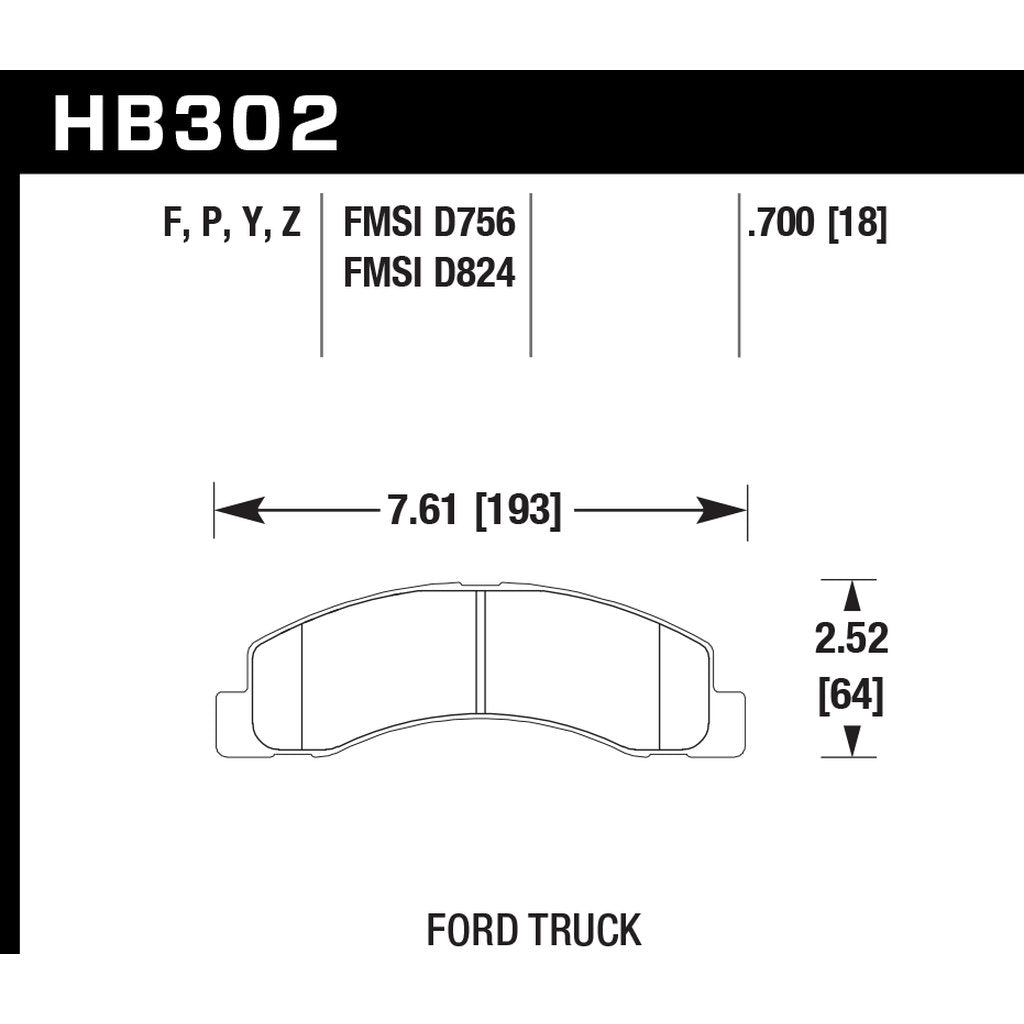 HAWK HB302P.700 Передні гальмівні колодки SuperDuty для Ford F-350 Super Duty / Ford F-250 Super Duty / Ford Excursion Photo-2
