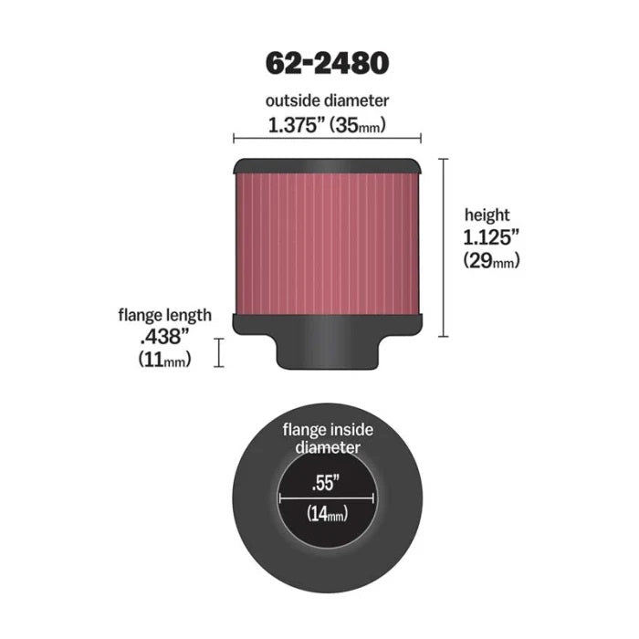 K&N 62-2480 Фільтр вентиляції картера/відвідного повітря 5.512\" FLG 1-3/8\" OD 1-1/8\" H Photo-0