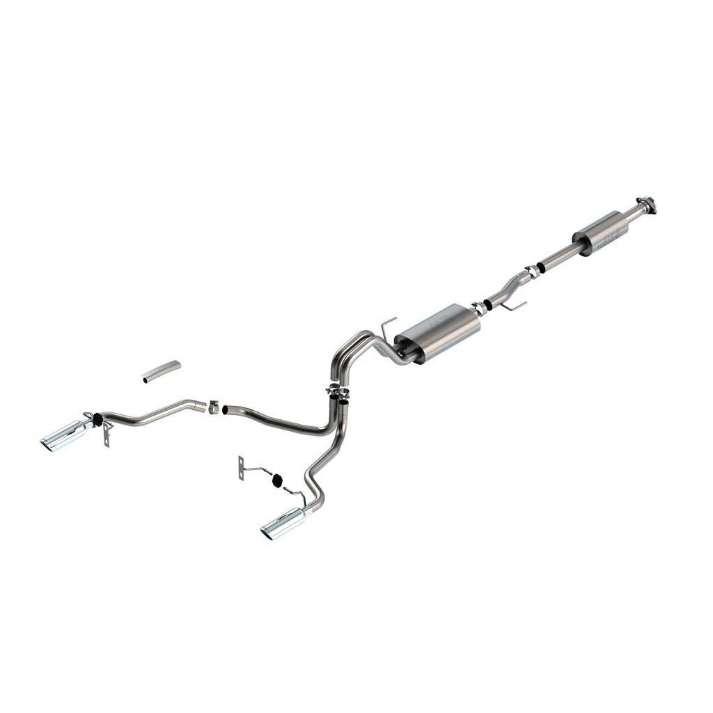 BORLA 140862 Вихлопна система Cat-Back TOURING CC SB EC STB (145.4" WB) LARIAT, KING RANCH, PLATINUM, LTD 3", 2.25" S RD RL AC SR Наконечник : 4" RD X 14" для Ford F-150 2.7L/3.5L V6 AT 2+4WD 4DR 2021 Photo-0
