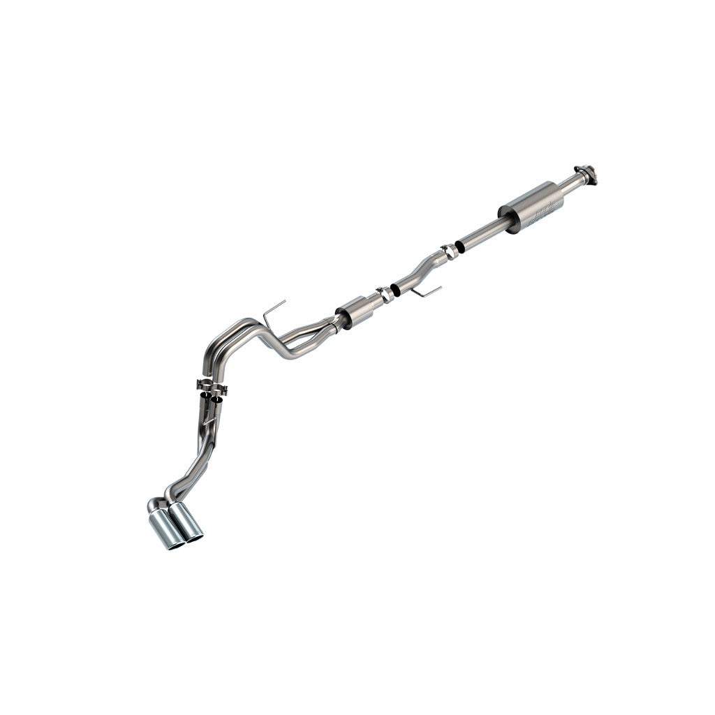 BORLA 140874 Вихлопна система Cat-Back S-TYPE 2.25 дюйма CC SB, EC STB (145.4" WB) LARIAT, KING RANCH, PLATINUM, LTD 3", D RD RL AC S Наконечник: 4" RD X 11" ХРОМ для Ford F-150 5.0L V8 AT 2+4WD 4DR 2021 Photo-0