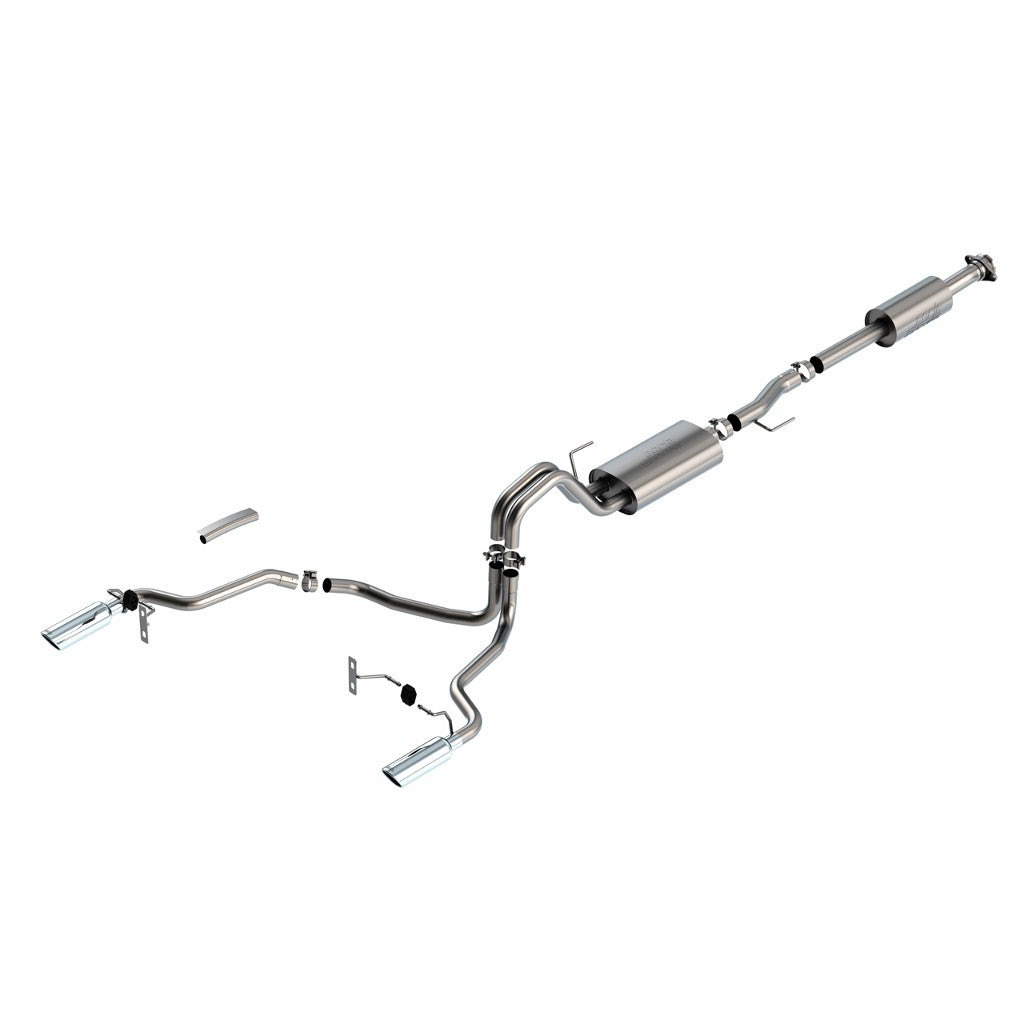 BORLA 140878 Вихлопна система Cat-Back S-TYPE 2.25 дюйма CC SB EC STB (145.4" WB) XL, XLT, LARIAT, KING RANCH, PLATINUM, LTD 3", S RD RL AC SR Наконечник: 4" RD X 14" для Ford F-150 3.3L V6 AT 2+4WD 4DR 2021 Photo-0