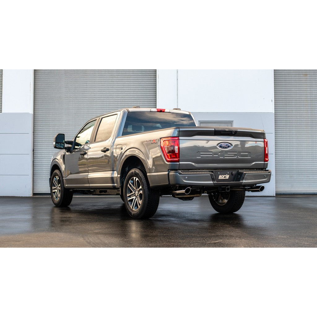 BORLA 140879 Вихлопна система Cat-Back ATAK 2.25 дюйма CC SB EC STB (145.4" WB) XL, XLT, LARIAT, KING RANCH, PLATINUM, LTD 3", S RD RL AC SR Наконечник: 4" RD X 14" для Ford F-150 3.3L V6 AT 2+4WD 4DR 2021 Photo-1
