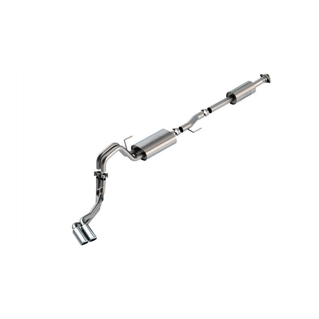 BORLA 140880 Вихлопна система Cat-Back S-TYPE 2.25 дюйма CC SB EC STB (145.4" WB) XL, XLT, LARIAT, KING RANCH, PLATINUM, LTD 3", D RD RL AC S Наконечник: 4" RD X 11" для Ford F-150 3.3L V6 AT 2+4WD 4DR 2021 Photo-0