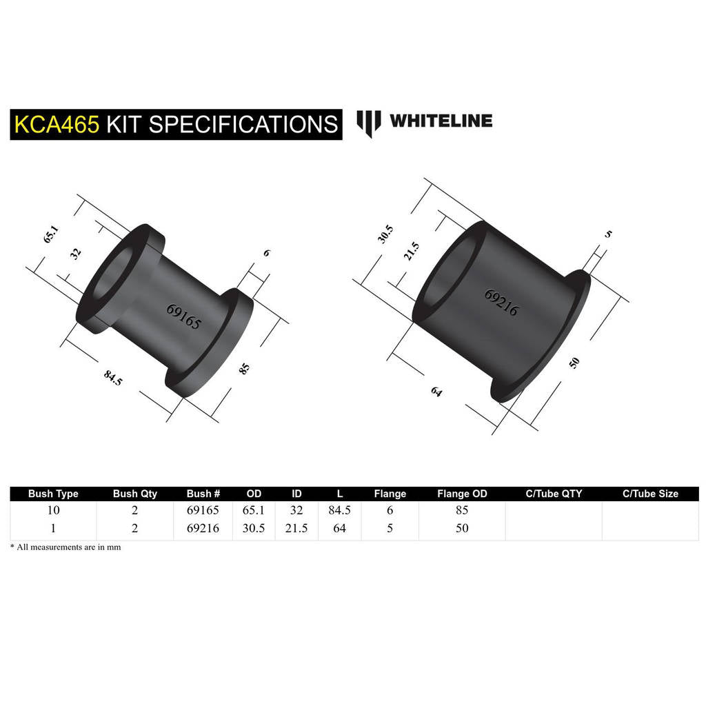 WHITELINE KCA465 Передні нижні внутрішні задні втулки зі зміщенням Caster/Anti Lift для Ford Focus/Mazda3 Photo-4