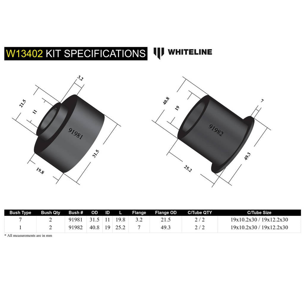 WHITELINE W13402 Комплект втулок кріплення передньої рульової рейки для Toyota Avensis T27 Photo-4