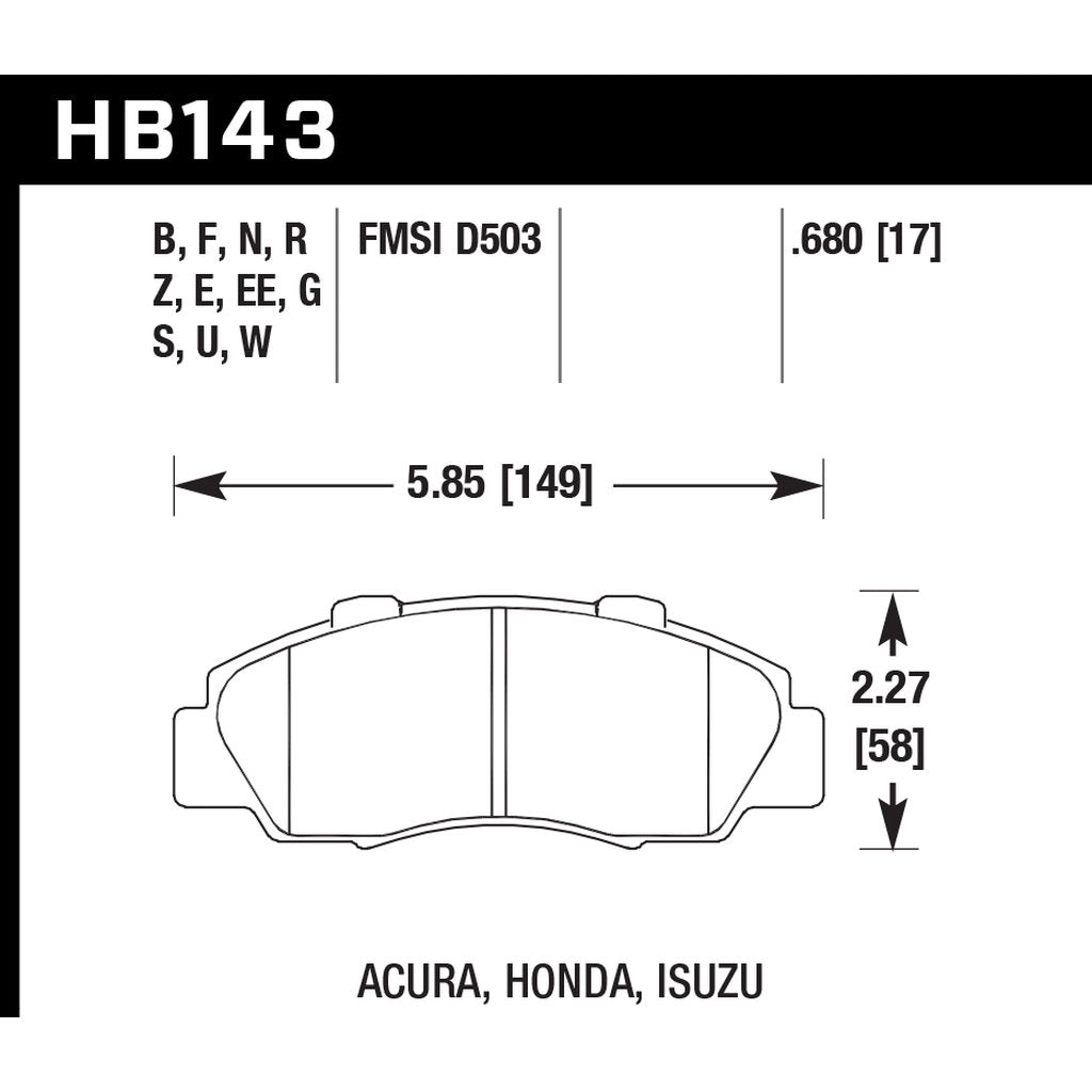HAWK HB143D.680 Передні гальмівні колодки ER-1 Endurance Racing для ACURA NSX Base 3.0L 2004-2005 Photo-2