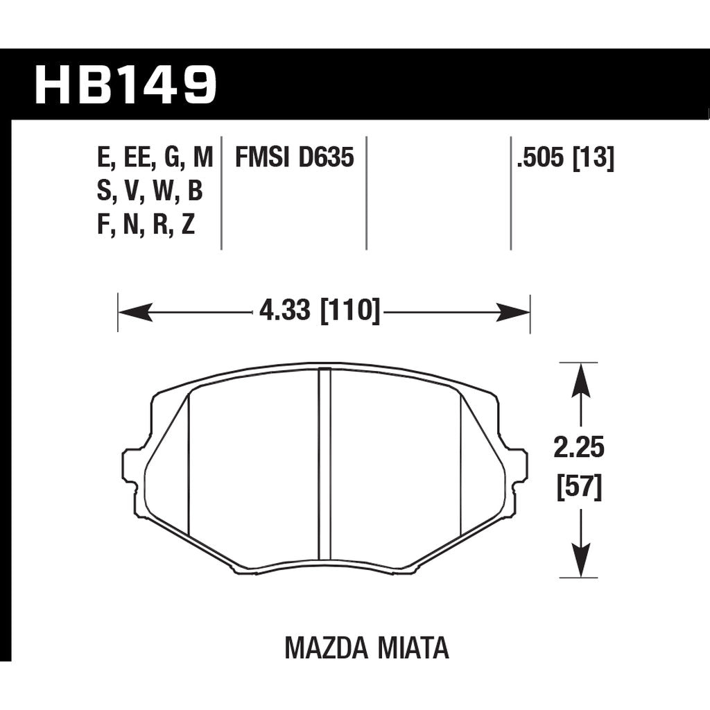 HAWK HB149D.505 Передні гальмівні колодки ER-1 Endurance Racing для MAZDA Miata Base 1.8L 1994-2005 Photo-2