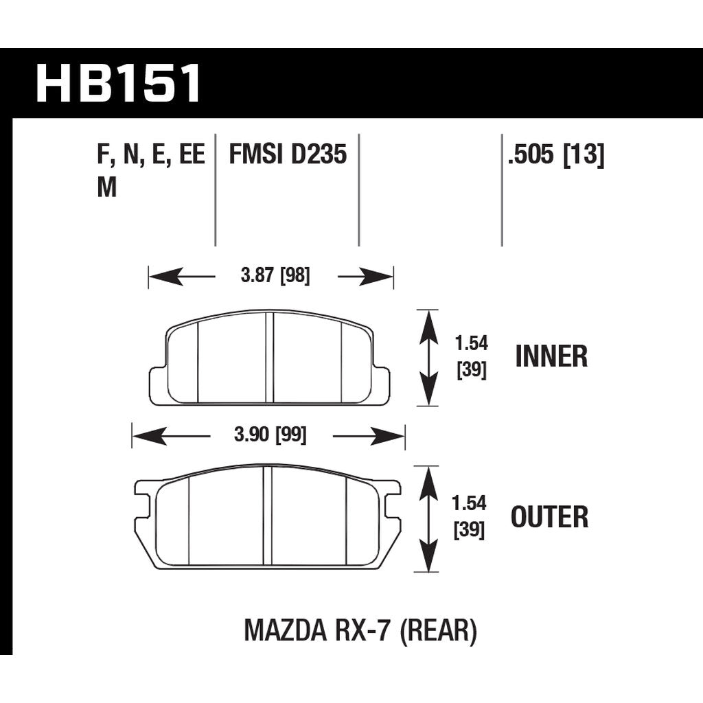 HAWK HB151D.505 Задні гальмівні колодки ER-1 Endurance Racing для MAZDA RX-7 1978-1985 Photo-2
