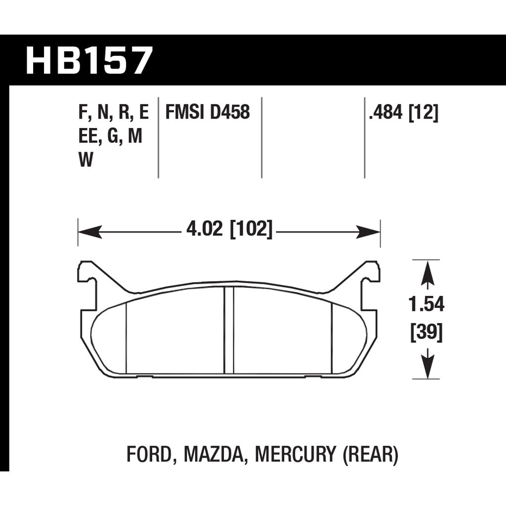 HAWK HB157D.484 Задні гальмівні колодки ER-1 Endurance Racing для FORD Escort GT 1991-1996/ MAZDA Miata Base 1.6L 1990-1993 Photo-2
