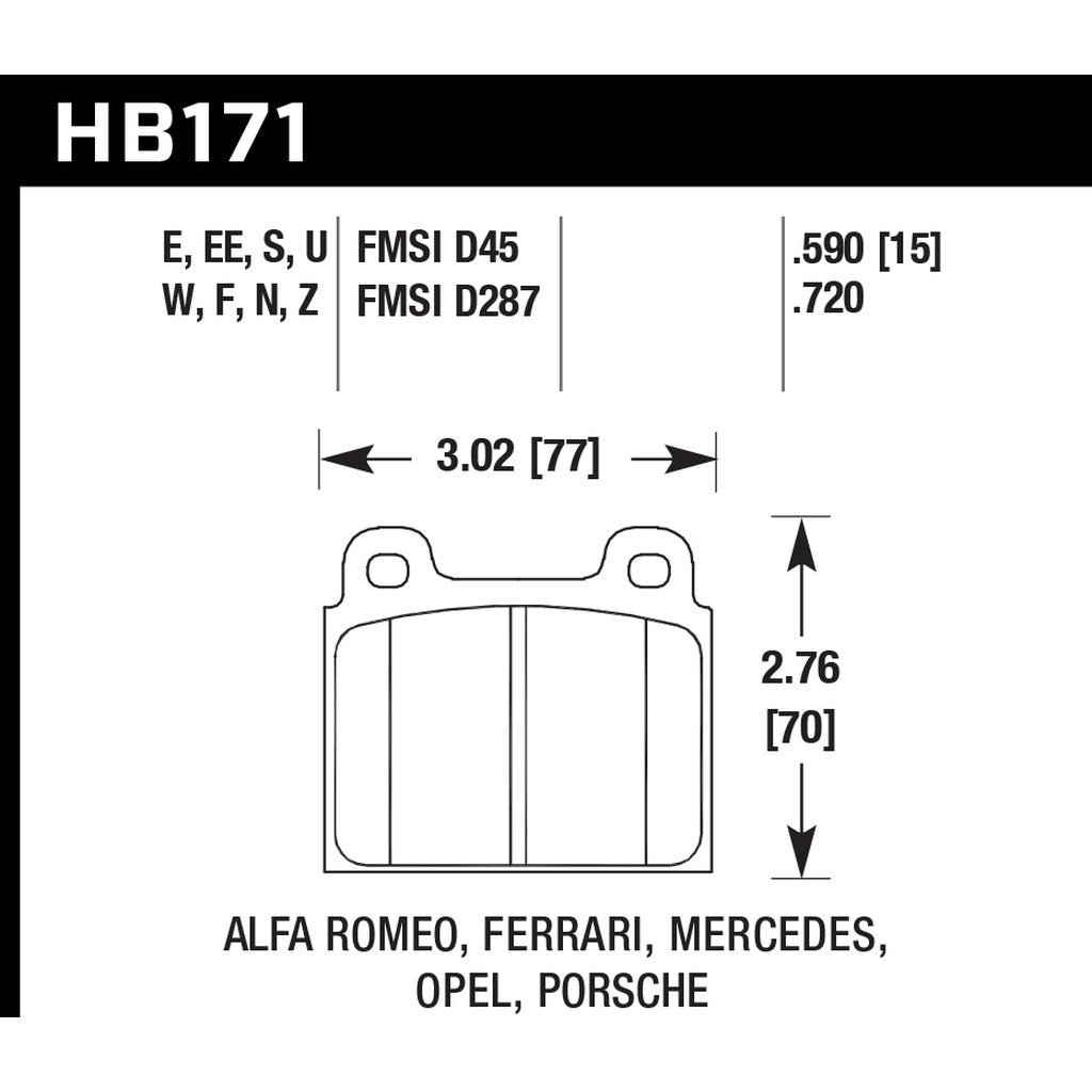 HAWK HB171D.590 Передні гальмівні колодки ER-1 Endurance Racing для PORSCHE 911 1963-1989/ Ferrari 308 1976-1985 Photo-2