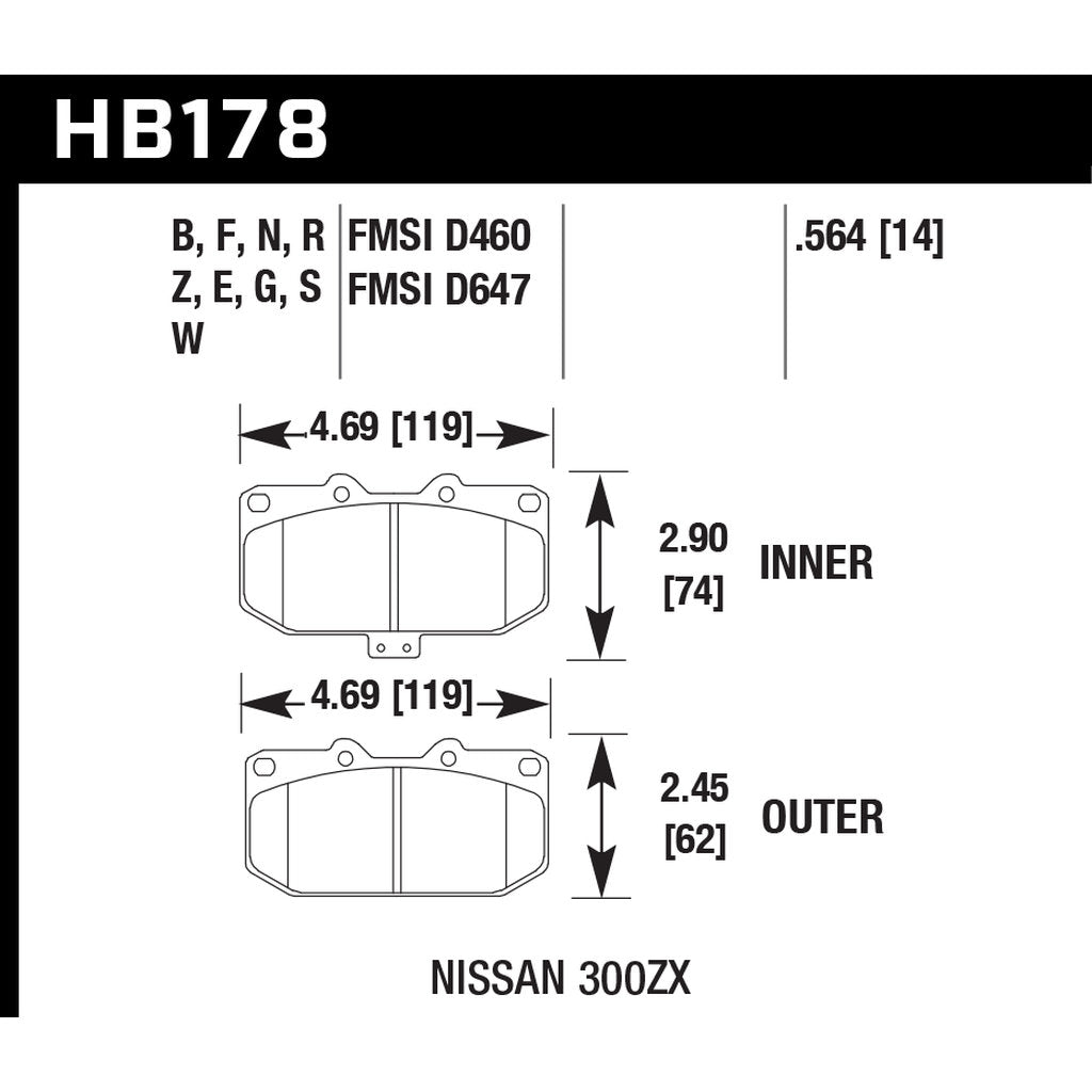 HAWK HB178D.564 Передні гальмівні колодки ER-1 Endurance Racing для NISSAN 300ZX Base 3.0L 1990-1996 Photo-2