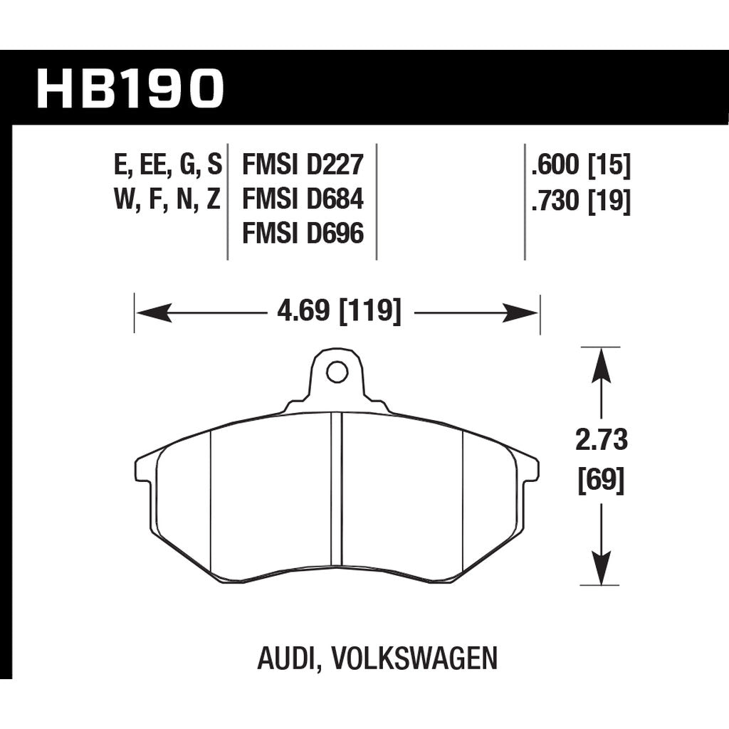 HAWK HB190D.600 Передні гальмівні колодки ER-1 Endurance Racing для AUDI 80 1.6 1991-1992 Photo-2