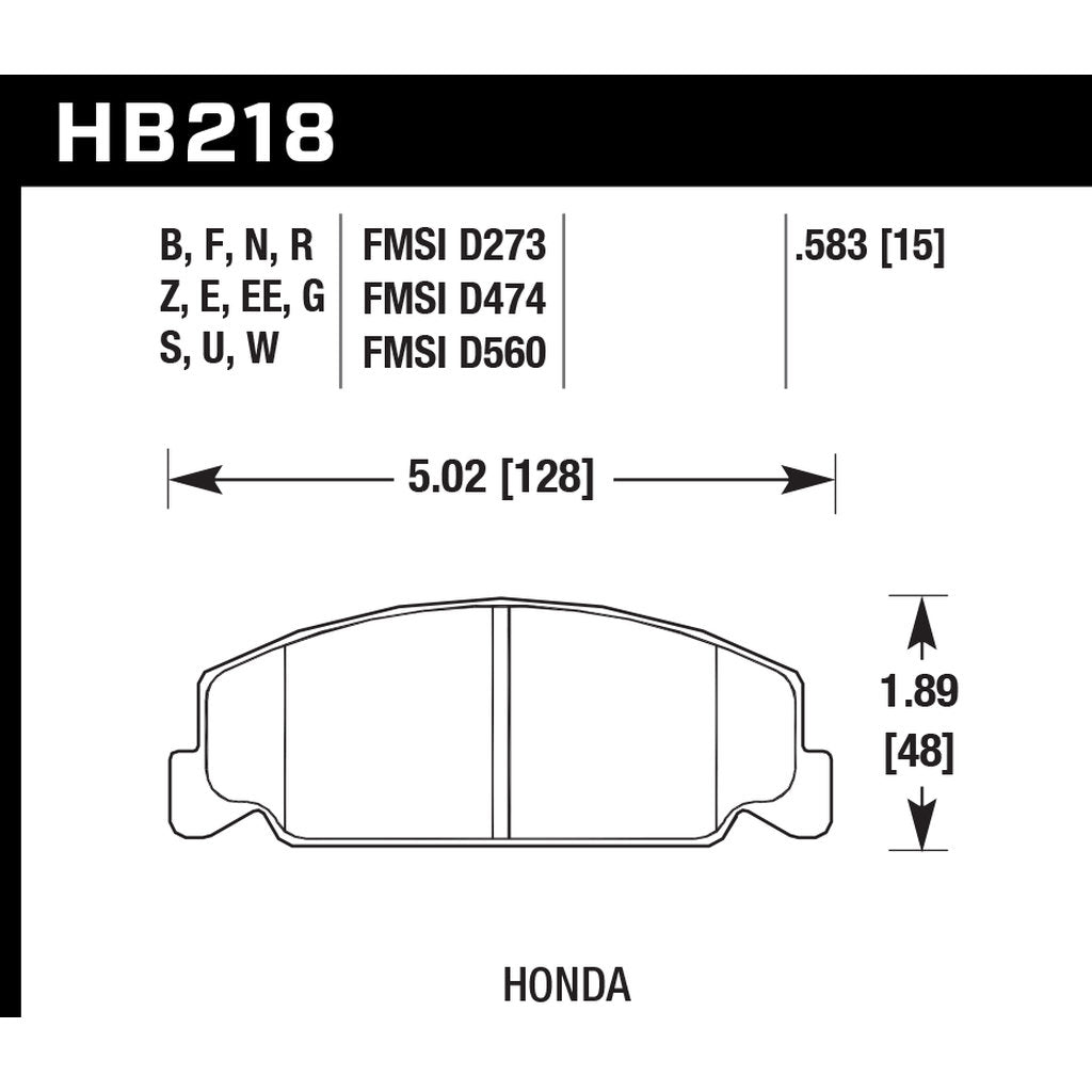 HAWK HB218D.583 Передні гальмівні колодки ER-1 Endurance Racing для HONDA Accord SEi 1.8L 1985 Photo-2