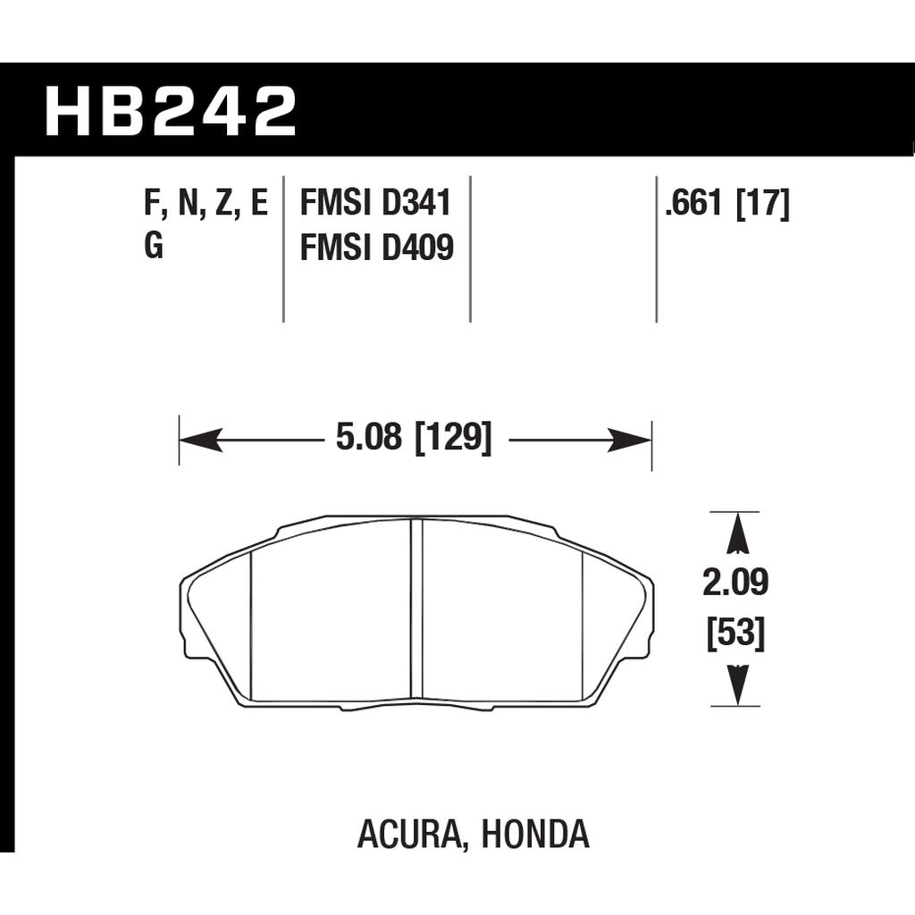 HAWK HB242D.661 Передні гальмівні колодки ER-1 Endurance Racing для HONDA Civic EX 1.6L 1993 / ACURA Integra RS 1.8L 1993 Photo-2