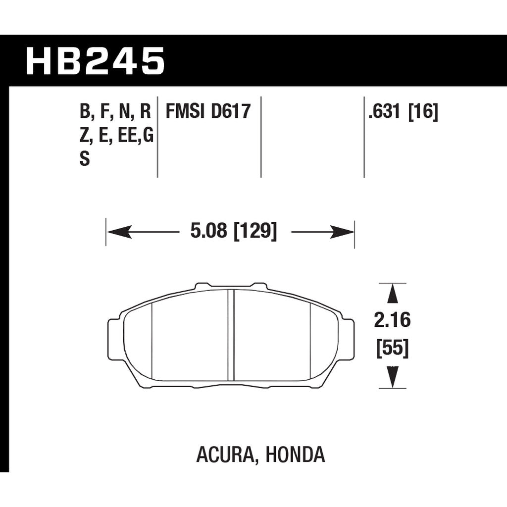 HAWK HB245D.631 Передні гальмівні колодки ER-1 Endurance Racing для HONDA Civic EX 1.6L 1995/ ACURA Integra GS 1.8L 1997-2001 Photo-2