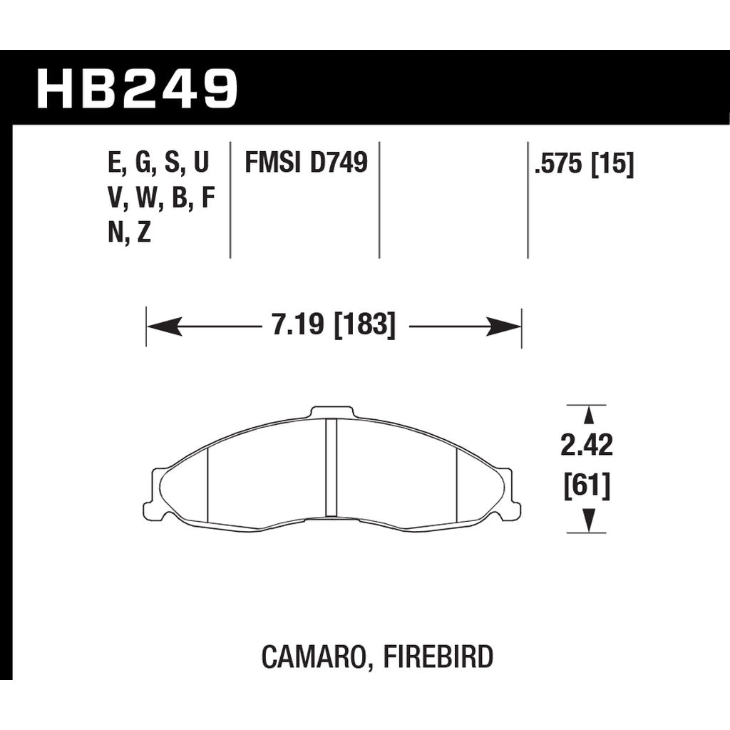 HAWK HB249D.575 Передні гальмівні колодки ER-1 Endurance Racing для CHEVROLET Camaro 5.7L 1998-2002 Photo-2