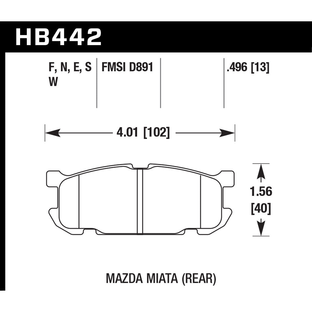 HAWK HB442D.496 Задні гальмівні колодки ER-1 Endurance Racing для MAZDA Miata Base 1.8L 2001-2003 Photo-2