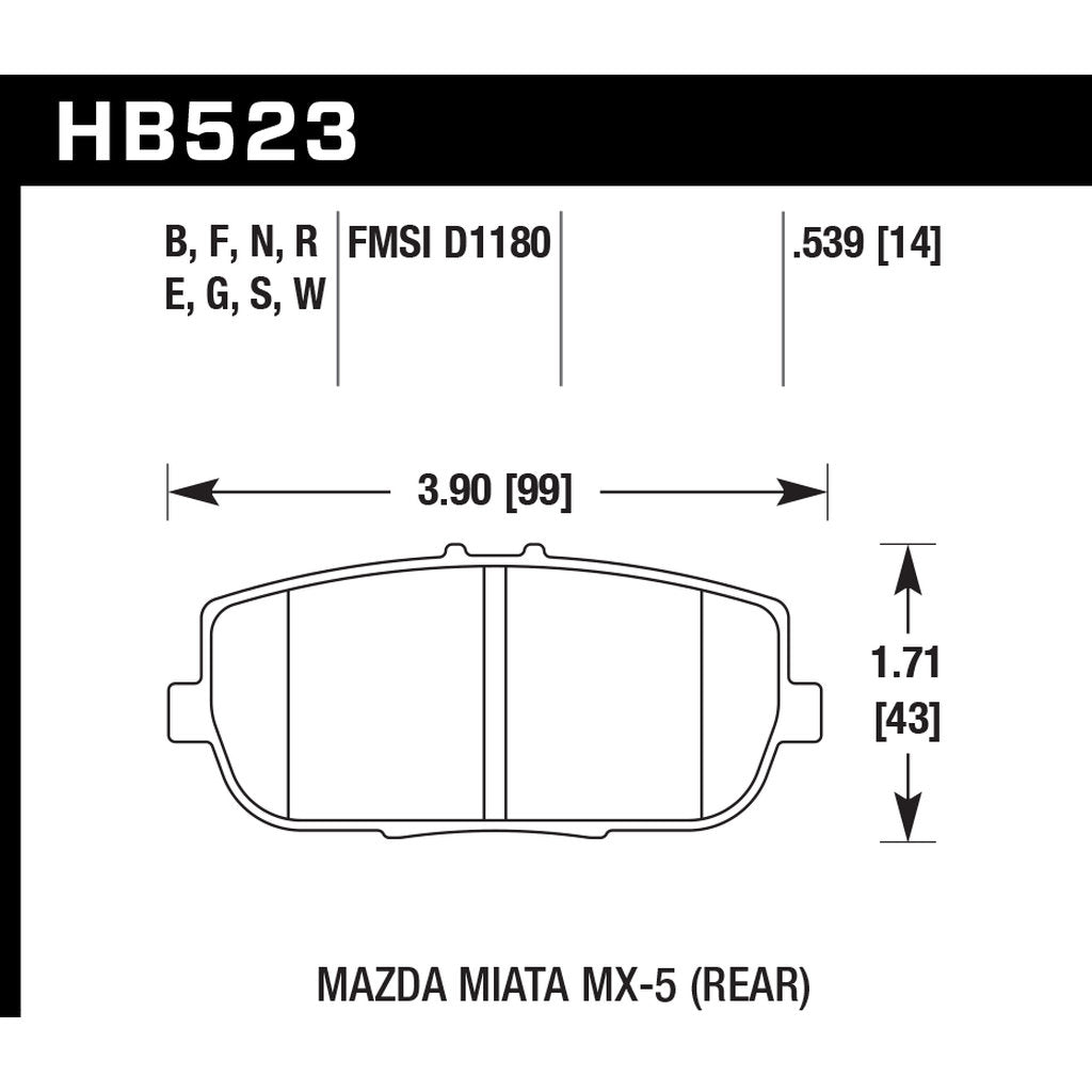 HAWK HB523D.539 Гальмівні колодки ER-1 Endurance Racing для MAZDA MX-5 Miata Sport 2.0L 2010-2020 Photo-2