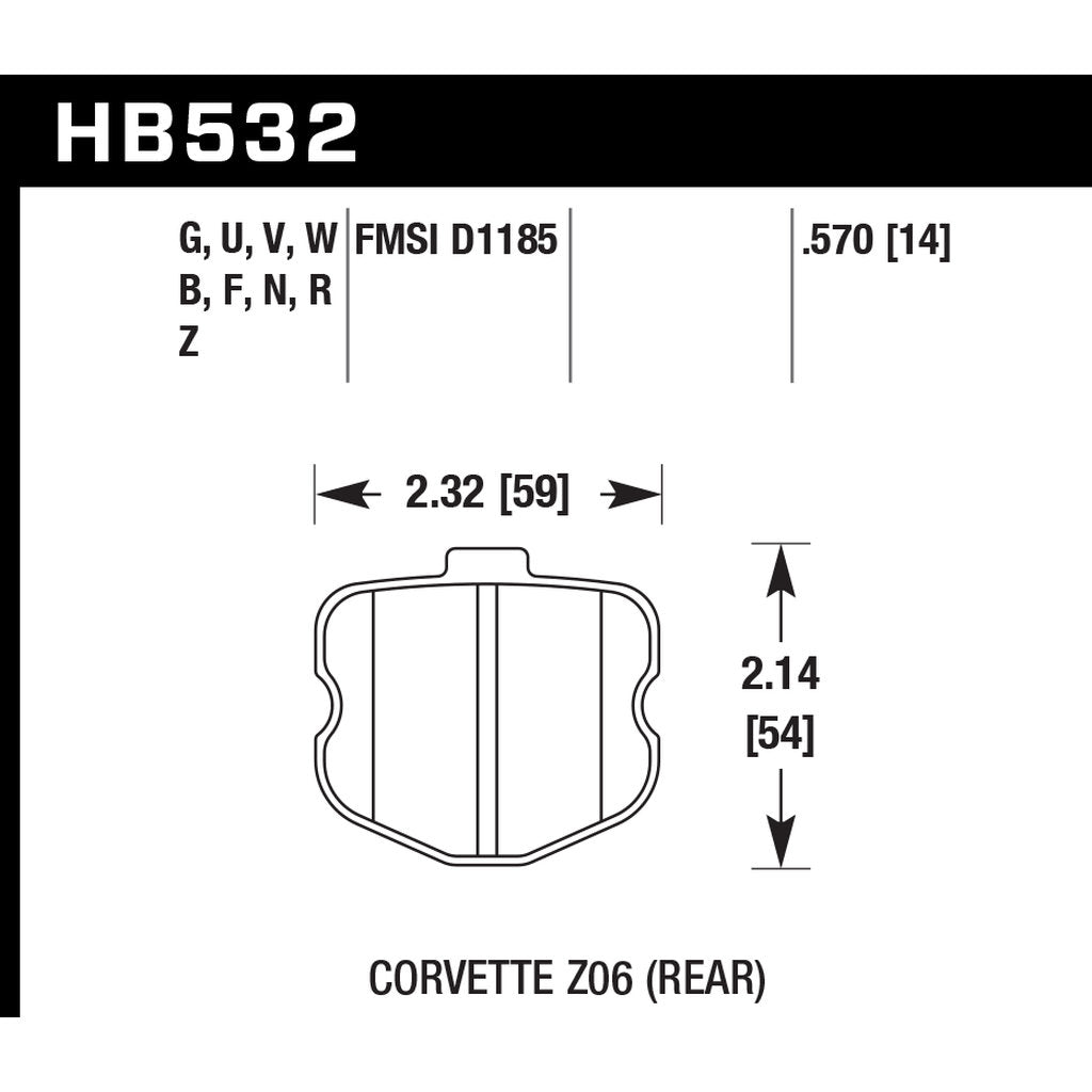 HAWK HB532D.570 Задні гальмівні колодки ER-1 Endurance Racing для CHEVROLET Corvette Z06 7.0L 2006-2008 Photo-2