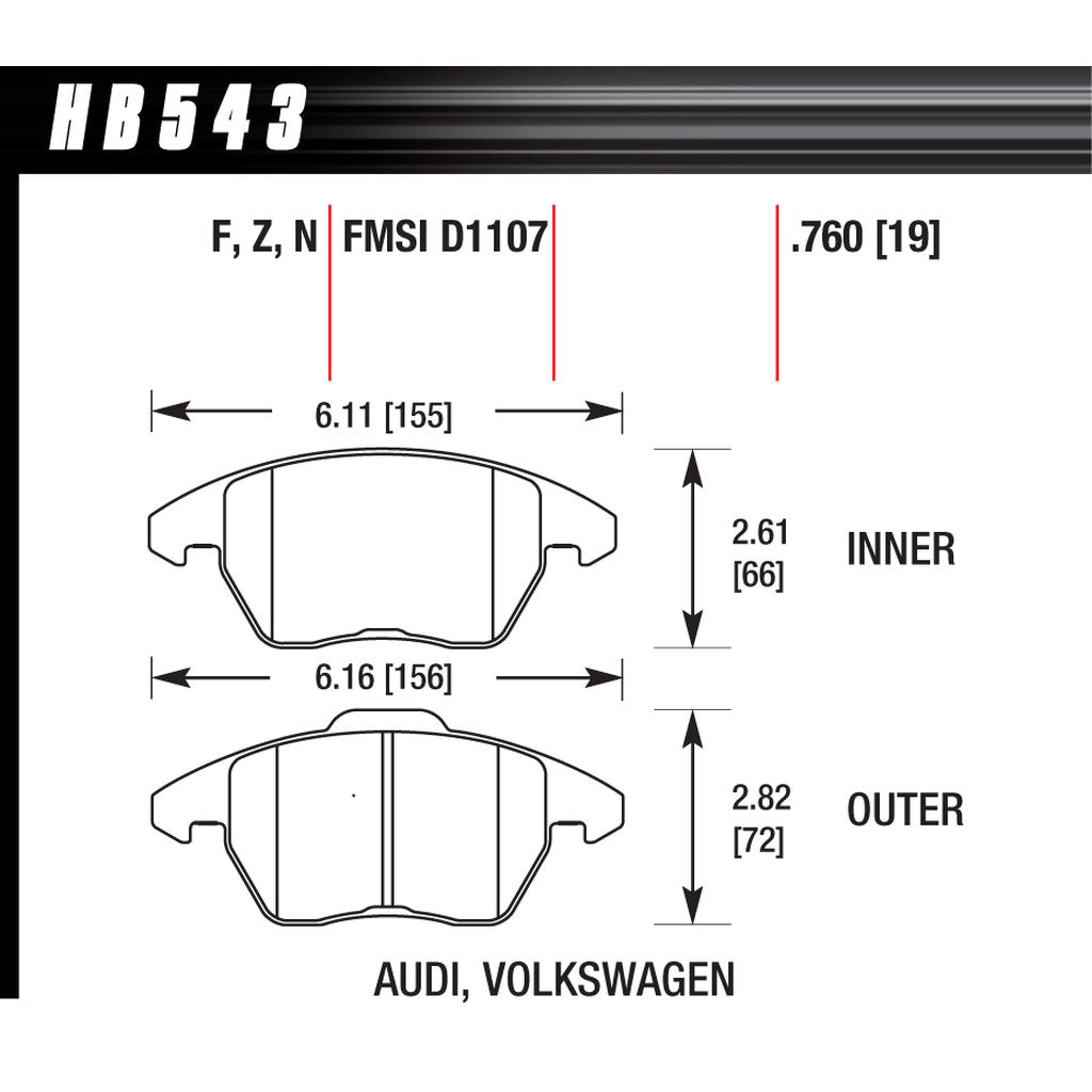 HAWK HB543D.760 Передні гальмівні колодки ER-1 Endurance Racing для AUDI A3 Base 2.0L 2010/ VOLKSWAGEN Beetle SE 2.0L 2019 Photo-2