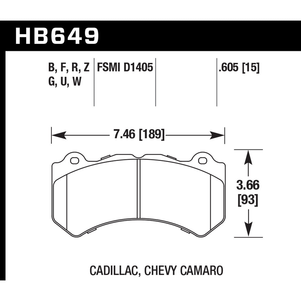 HAWK HB649D.605 Передні гальмівні колодки ER-1 Endurance Racing для DODGE Challenger SRT Hellcat 6.2L 2020/ CHEVROLET Corvette Grand Sport 6.2L 2017 Photo-2