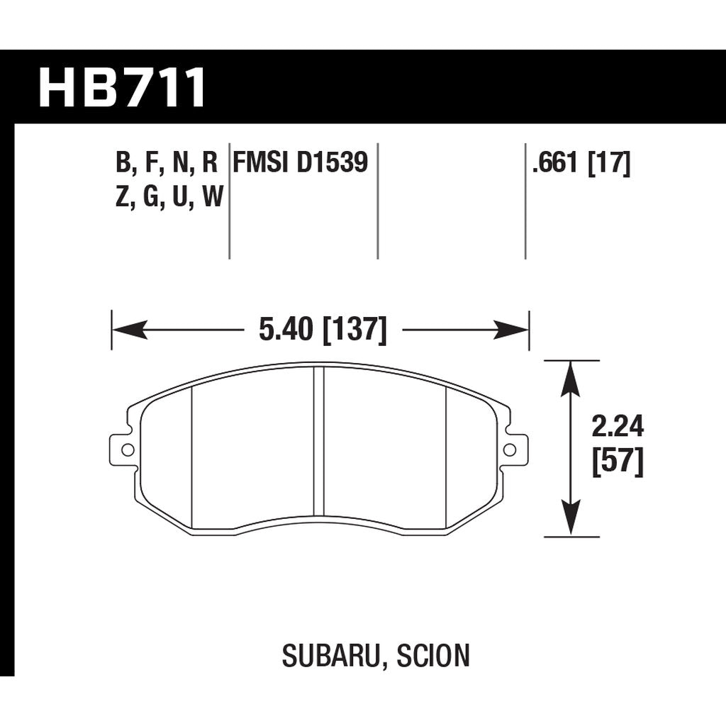 HAWK HB711D.661 Передні гальмівні колодки ER-1 Endurance Racing для SUBARU BRZ 2.0 2012/ TOYOTA 86 2017 Photo-2