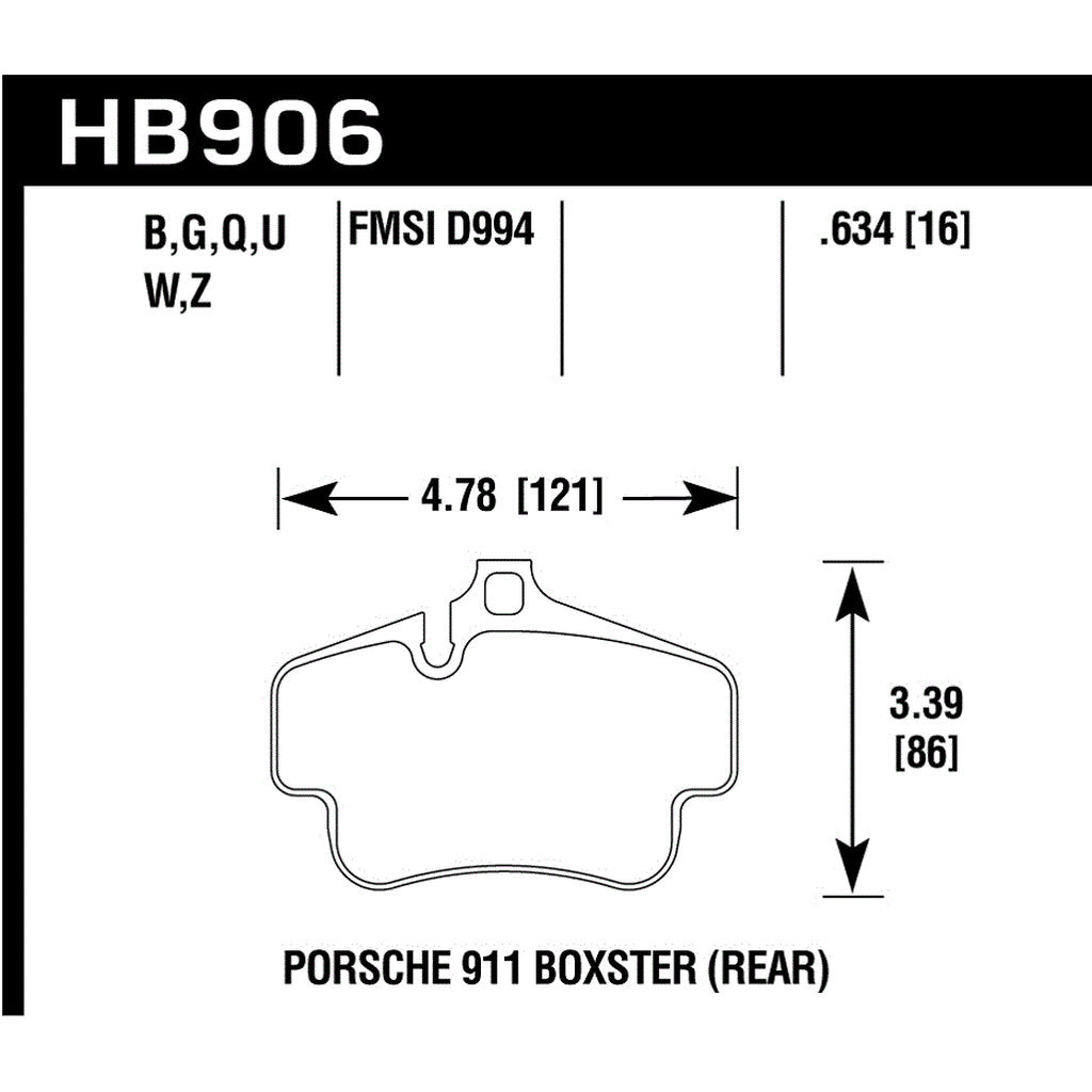 HAWK HB906D.634 Передні гальмівні колодки ER-1 Endurance Racing для PORSCHE 911 3.6L 2001-2002 Photo-2