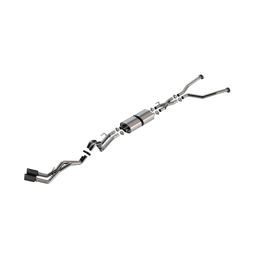 BORLA 140939CFBA Вихлопна система Cat-Back "S-TYPE" D RD AC S 2.50" Наконечник: 4.50" RD X 10.00" Чорний карбон для TOYOTA TUNDRA '22-'24 3.4L V6 AT 2+4WD 4DR CCSB+ECSTB WB 145.7" Photo-0