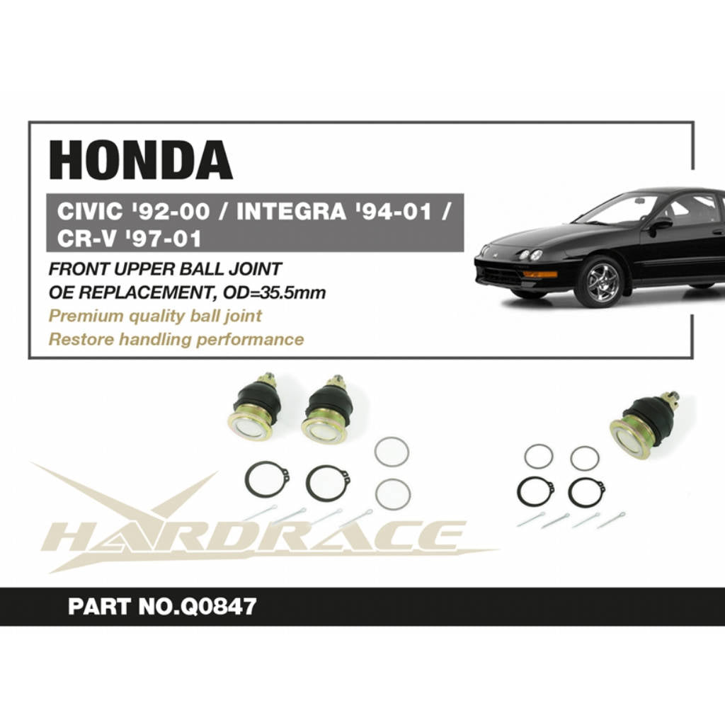 HARDRACE Q0847 Передній верхній Сферичний шарнір OD=35.5MM OE Заміна - 2 шт для HONDA CIVIC '92-00 / CR-V '97-01 / ACCORD '98-12 / ODYSSEY JDM '03-13 / PRELUDE '97-01 / ACURA INTEGRA '94-01 / CL '01-03 / TL '96-14 / TSX '03-14 Photo-1