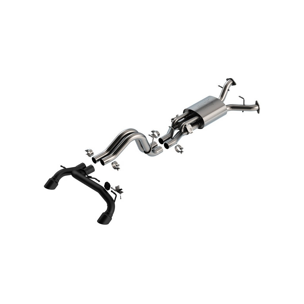 BORLA 140934CB Вихлопна система Cat-Back 2.75", ATAK (наконечники 4", чорний хром) для FORD Bronco Raptor 2022- Photo-0
