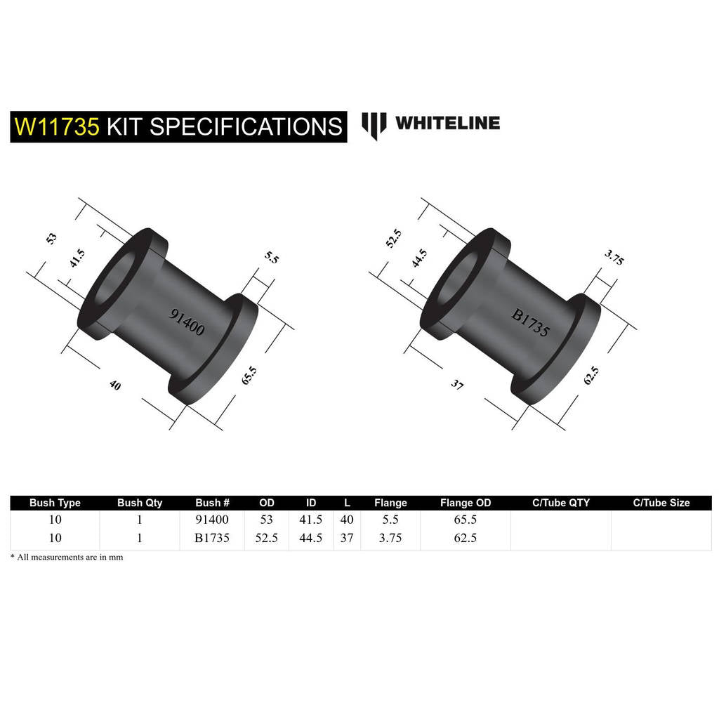 WHITELINE W11735 Комплект втулок кріплення передньої рульової рейки для Nissan Pulsar N14, N15 Photo-4