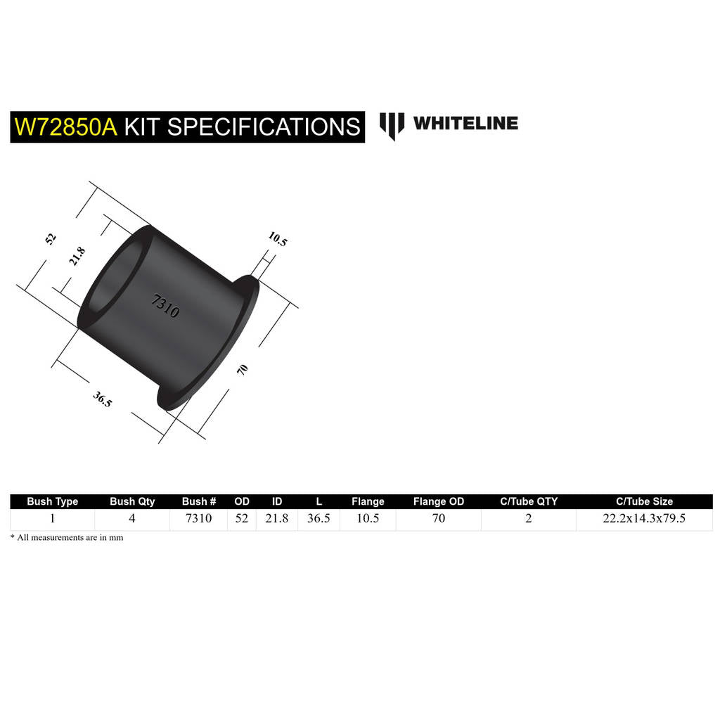 WHITELINE W72850A Комплект втулок переднього вушка задньої листової ресори для Holden Crewman/One tonner VY, VZ Photo-4