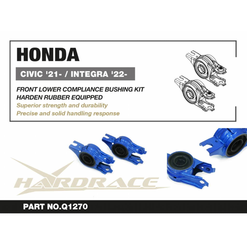 HARDRACE Q1270 К-т втулок переднього нижнього важеля (Посилена гума) 2 шт для HONDA Civic 2021+ / ACURA Integra 2022+ Photo-1