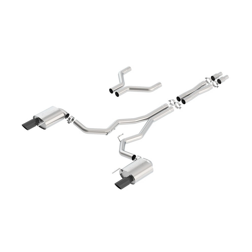 BORLA 140630BC Вихлопна система Cat-Back 3", ATAK (4" RD X 9.5" наконечники з чорного хрому) для FORD Mustang GT 5.0L V8 2015-2017 Photo-0