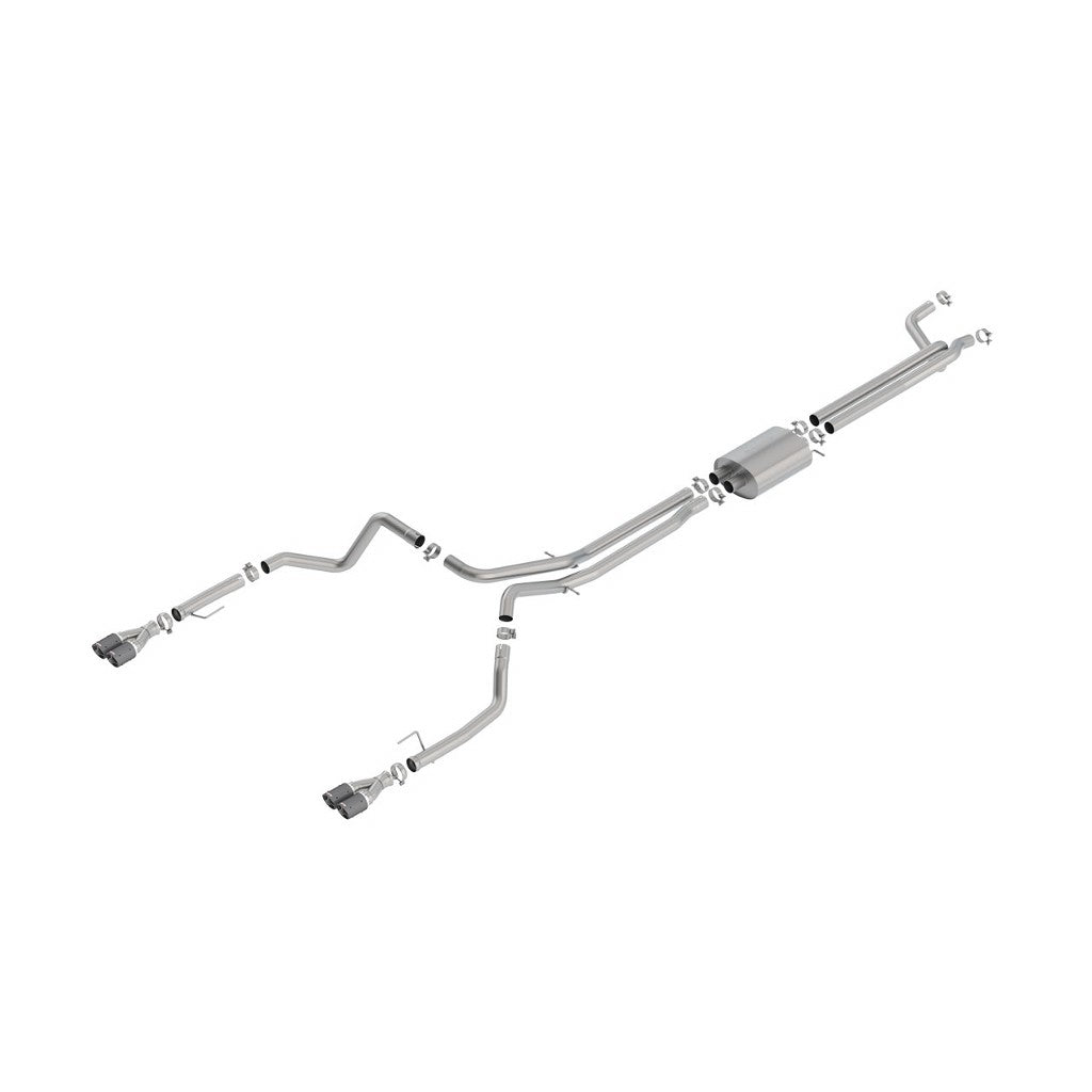 BORLA 140779CF Вихлопна система Cat-Back 2.75", S-Type (3.5" RD X 6" наконечники з чорного хрому) для CHEVROLET Silverado 1500 2019-2023 / GMC Sierra 1500 6.2L V8 2019-2023 Photo-0