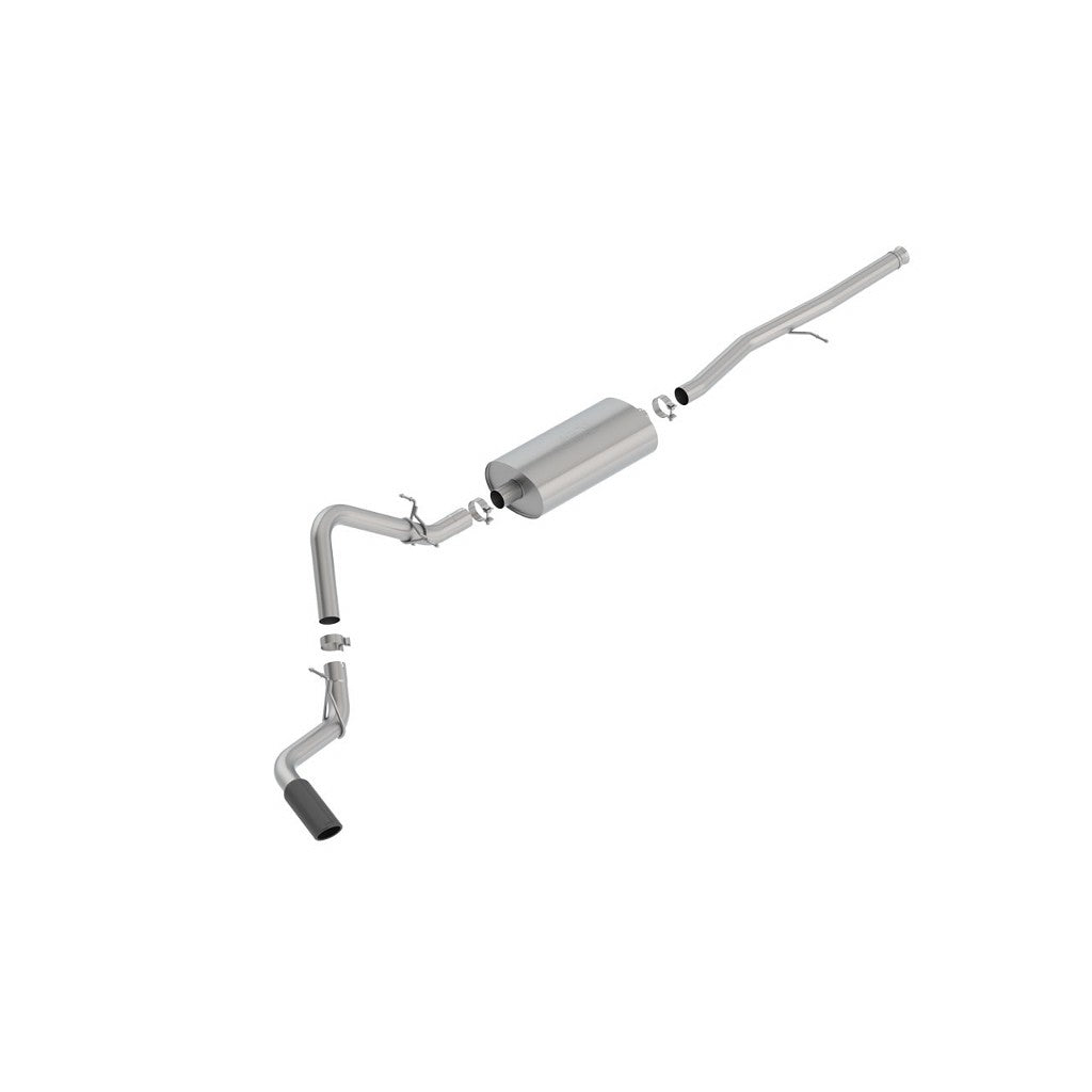 BORLA 140793BC Вихлопна система Cat-Back 3", Touring (4.0" RD X 11.50" наконечники з чорного хрому) для CHEVROLET Silverado 1500 2019-2024 / GMC Sierra 1500 2019-2024 Photo-0