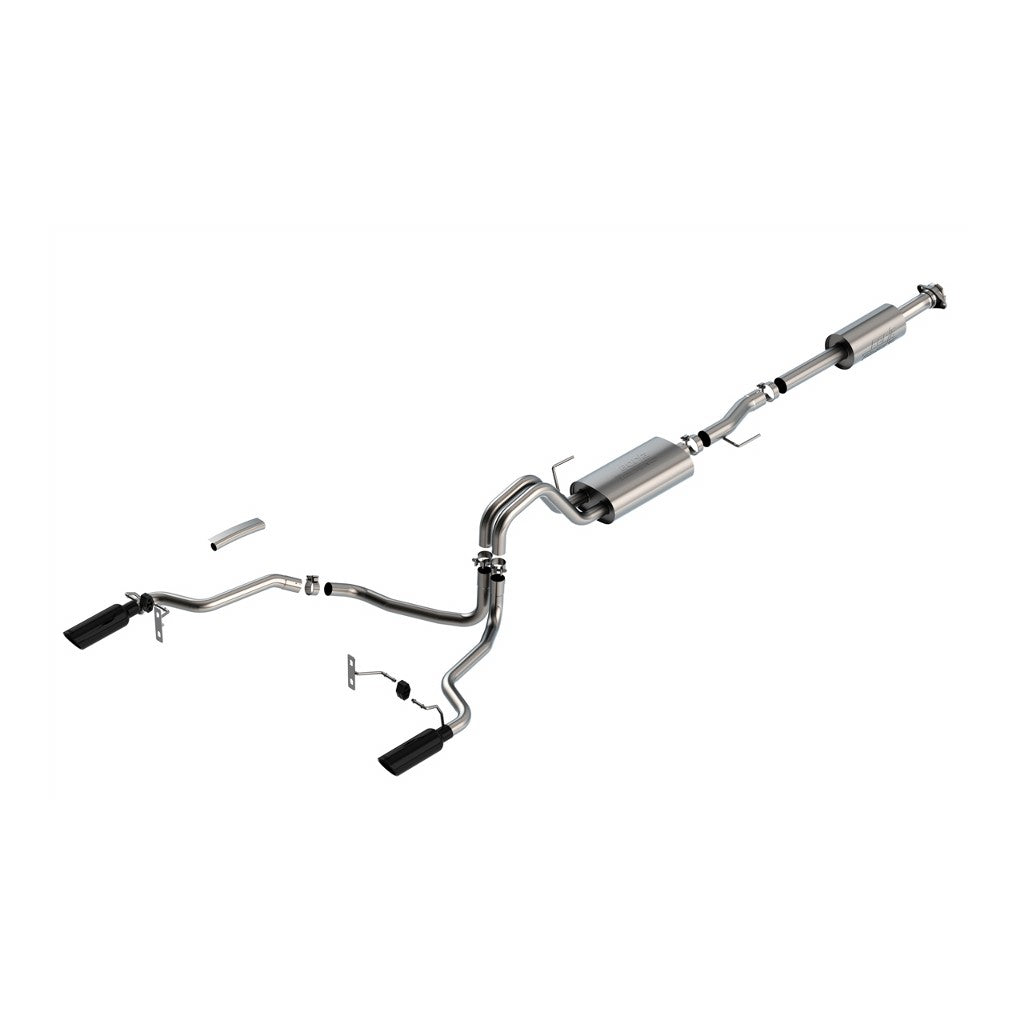 BORLA 140862BC Вихлопна система Cat-Back 3", 2.25", Touring (4" RD X 14" наконечники з чорного хрому) для FORD F-150 2.7 L / 3.5 L V6 2021-2023 Photo-0