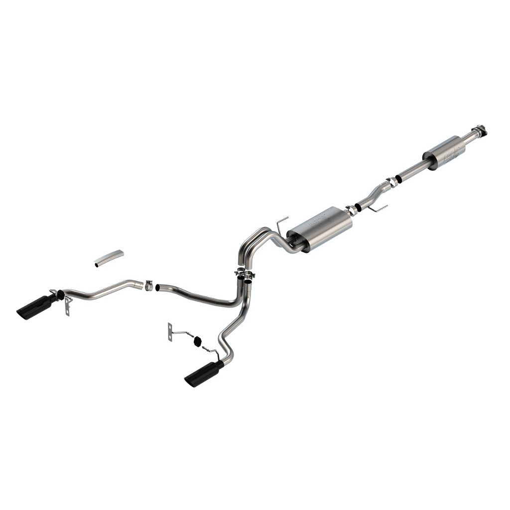 BORLA 140879BC Вихлопна система Cat-Back 3", 2.25", ATAK (4" RD X 14" наконечники з чорного хрому) для FORD F-150 3.3L V6 2021-2023 Photo-0