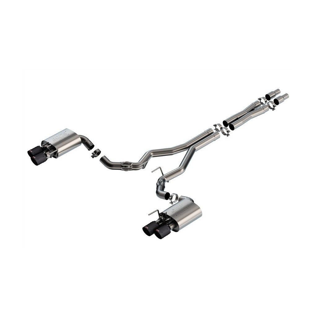 BORLA 140963CFBA Вихлопна система Cat-Back 3" ATAK Sport (4" RD X 7.13" / 4" RD X 6.95" наконечники з карбону з чорним анодуванням), активна для FORD Mustang GT 5.0L V8 2024 Photo-0
