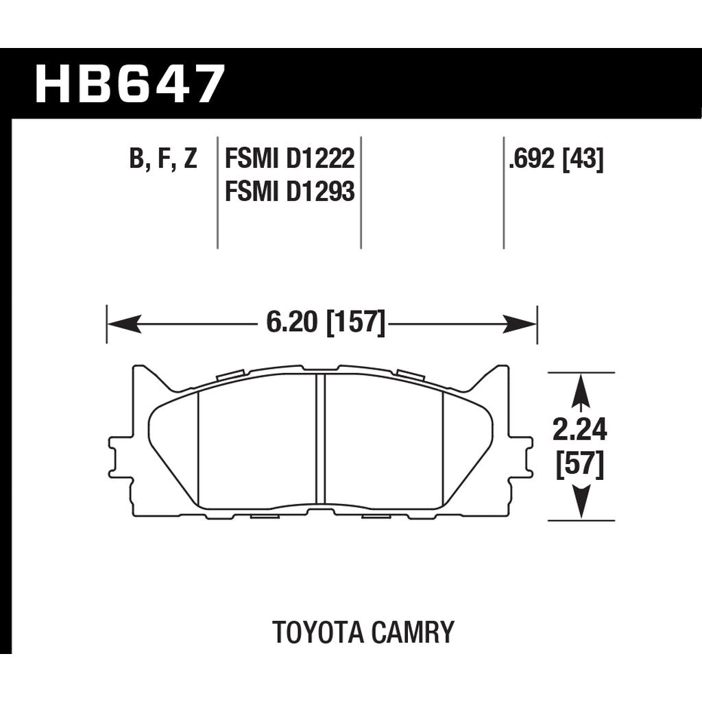 HAWK HB647Z.692 Гальмівні колодки передні для TOYOTA CAMRY 2007-2011 2.4/3.0 Photo-2