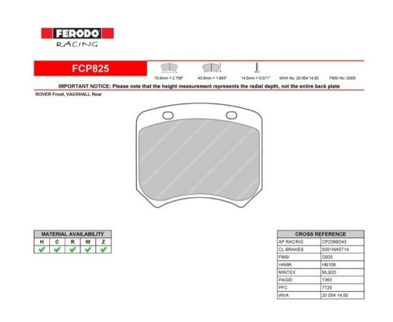 FERODO FCP825Z Задні гальмівні колодки DSUNO для супорта Brembo 20.3655.01 / AP Racing CP 2485 / CP 2576 Photo-0