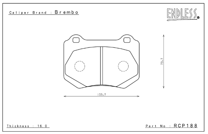 ENDLESS RCP188MX72 К-т задніх гальмівних колодок для SUBARU WRX STI 2018+ (Yellow Brembo) Photo-0