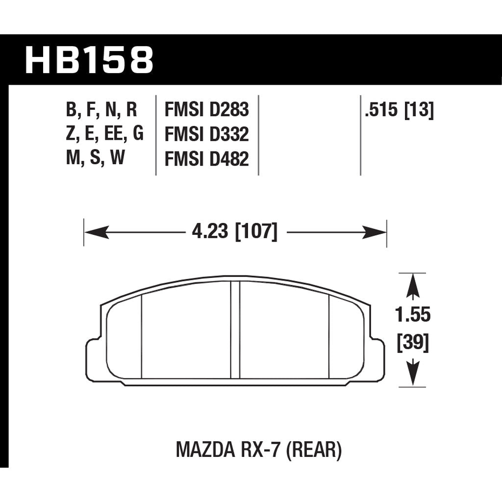 HAWK HB158F.515 Задні гальмівні колодки для MAZDA Miata MX-5 1600 (FMSI D525) Photo-2