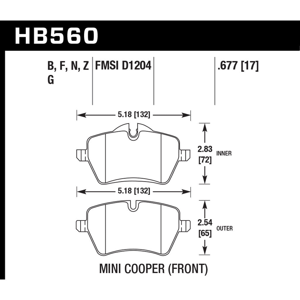 HAWK HB560F.677 Гальмівні колодки HPS передні MINI COOPER Countryman S 2010-2016 Photo-2