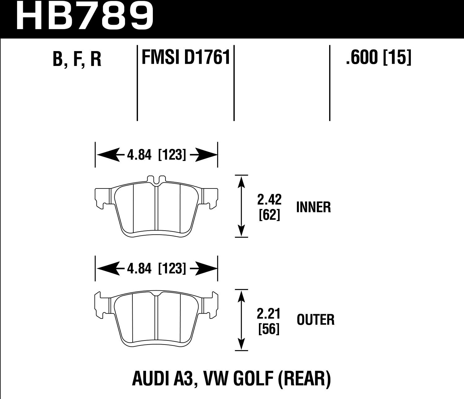 HAWK HB789B.600 Гальмівні колодкіs HPS 5.0 задні для AUDI RS3/A3/A3 Quattro/TTS 2015-2018/VW Golf GTI Mk7 Photo-2 