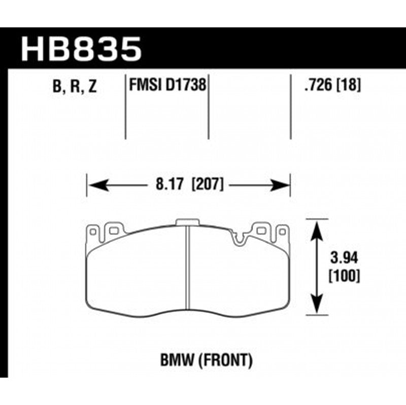 HAWK HB835Z.726 Гальмівні колодки Street PC передні для BMW X5M/X6M 2015-2019 Photo-2 