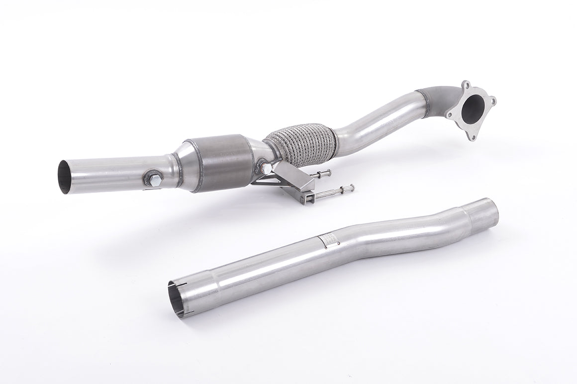 MILLTEK SSXAU200 Cast Downpipe with HJS High Flow Sports Cat для AUDI A3 1.8 TSI 2WD 3-Door Photo-0